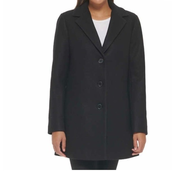 DKNY Wool Blend Over Coat XXL Black Longline Button Front Stand Collar Jacket - Picture 13 of 13